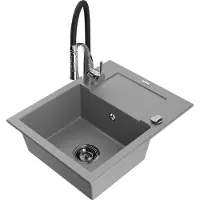 Mexen Enzo 1 Becken-Granitspüle mit Abtropffläche und Mischbatterie Aster, Grau - 6506-71-73450-07-B