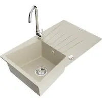 Mexen Cesar 1 Becken-Granitspüle mit Abtropffläche und Mischbatterie Telma, Beige - 6514-69-670200-00