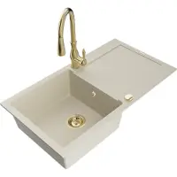Mexen Leo 1 Becken-Granitspüle mit Abtropffläche und Mischbatterie Savita, Beige - 6501-69-672601-50