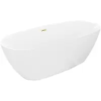 Mexen Luvo Slim freistehende Badewanne 170 x 75 cm, weiß, Überlauf gebürstet gold - 52801707500-55