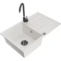 Mexen Bruno 1 Becken-Granitspüle mit Abtropffläche und Mischbatterie Telma, Weiß - 6513-20-670200-70