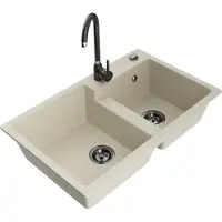 Mexen Tomas 2-Becken-Granitspüle mit Mischbatterie Telma, Beige - 6516-69-670200-70