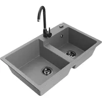 Mexen Tomas 2-Becken-Granitspüle mit Mischbatterie Telma, Grau - 6516-71-670200-70-B