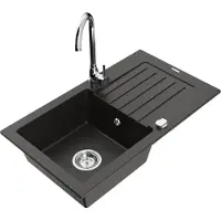 Mexen Pablo 1 Becken-Granitspüle mit Abtropffläche und Mischbatterie Telma, Schwarz/Gold - 6510-75-670200-00
