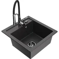 Mexen Vito 1-Becken-Granit-Spüle mit Mischbatterie Aster, Schwarz gesprenkelt - 6503-76-73450-07-B