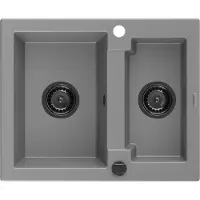 Mexen Carlos 1,5-Becken-Granitspüle 582 x 475 mm, Grau, Siphon Schwarz - 6518581500-71-B