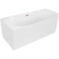 Mexen Gia freistehende Eckbadewanne geriffelt links 150 x 75 cm, weiß glänzend, Überlauf gebürstetes Kupfer - 52701507500L-65