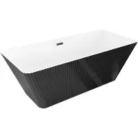 Mexen Tava freistehende geriffelte Badewanne 170 x 75 cm, weiß/schwarz, schwarzer Überlauf - 52851707575-70