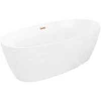 Mexen Olea freistehende geriffelte Badewanne 170 x 80 cm, weiß, Überlauf gebürstetes Kupfer - 52821708000-65