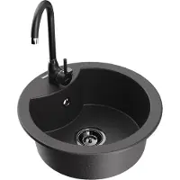 Mexen Diego 1-Becken-Granit-Spüle mit Mischbatterie Telma, Schwarz gesprenkelt - 6512-76-670200-70-B