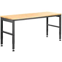 OEM Anpassbare Werkbank – 122 x 51 x 97 cm, Höhe 72 bis 97 cm, Tragfähigkeit 900 kg, mit Steckdosen, Hartholzblatt, Metallrahmen, Fußkugeln – Geeignet für Büro, Zuhause, Garage
