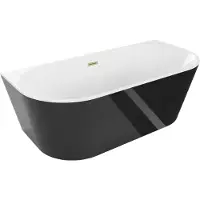 Mexen Oval freistehende Wandbadewanne 150 x 75 cm, weiß/schwarz, Überlauf gebürstetes Gold - 52671507575-55