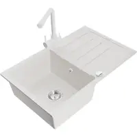 Mexen Bruno 1 Becken-Granitspüle mit Abtropffläche und Mischbatterie Duero, Weiß - 6513-20-671600-20
