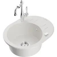 Mexen Kevin 1 Becken-Granitspüle mit Abtropffläche und Mischbatterie Carla, Weiß - 6517-20-670700-00