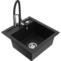 Mexen Vito 1-Becken-Granit-Spüle mit Mischbatterie Aster, Schwarz - 6503-77-73450-07