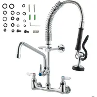 OEM Industrielle Wasserhahn mit Sprinkler, 53,3 cm Höhe, 20,3 cm Mittelpunkt, 30,5 cm drehbarer Auslass, Küchenwasserhahn für Wandmontage auf Wasserhahn, Messing-Konstruktion mit abziehbarer Sprinklerdüse
