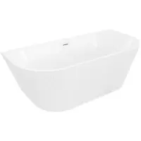 Mexen Oris freistehende wandstehende gerillte Badewanne 150 x 75 cm, weiß, Überlauf gebürsteter Nickel - 52871507500-97