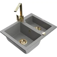 Mexen Carlos 1,5-Becken-Granitspüle mit Mischbatterie Rita, Grau - 6518-71-670300-50