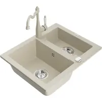 Mexen Carlos 1,5-Becken-Granitspüle mit Mischbatterie Carla, Beige - 6518-69-670700-69