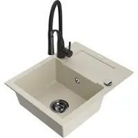 Mexen Enzo 1 Becken-Granitspüle mit Abtropffläche und Mischbatterie Aster, Beige - 6506-69-73450-70-B