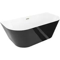 Mexen Oval Slim freistehende Wandbadewanne 170 x 80 cm, weiß/schwarz, Überlauf gold - 52661708075-50