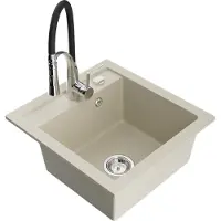 Mexen Vito 1-Becken-Granit-Spüle mit Mischbatterie Aster, Beige - 6503-69-73450-07