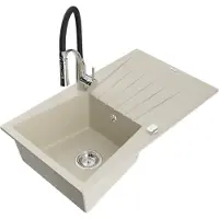 Mexen Cesar 1 Becken-Granitspüle mit Abtropffläche und Mischbatterie Aster, Beige - 6514-69-73450-07