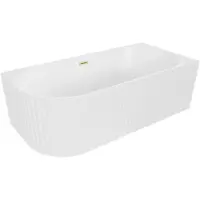 Mexen Gia freistehende Eckbadewanne geriffelt rechts 150 x 75 cm, weiß matt, Überlauf gebürstetes Gold - 52701507501P-55