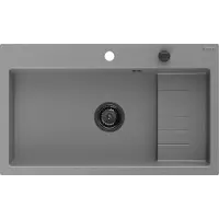Mexen Omar Granitspüle 1-Becken 800 x 480 mm, grau, Siphon schwarz - 6520801005-71-B