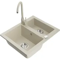 Mexen Carlos 1,5-Becken-Granitspüle mit Mischbatterie Telma, Beige - 6518-69-670200-69