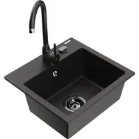 Mexen Milo 1-Becken-Granit-Spüle mit Mischbatterie Telma, Schwarz/Gold - 6505-75-670200-70-B