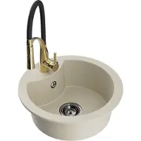 Mexen Diego 1-Becken-Granit-Spüle mit Mischbatterie Aster, Beige - 6512-69-73450-57-B