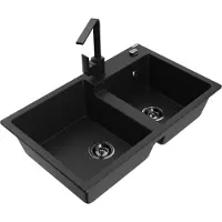 Mexen Tomas 2-Becken-Granitspüle mit Mischbatterie Rita, Schwarz - 6516-77-670300-70-B
