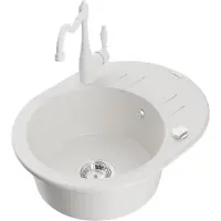 Mexen Kevin 1 Becken-Granitspüle mit Abtropffläche und Mischbatterie Carla, Weiß - 6517-20-670700-20