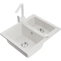 Mexen Carlos 1,5-Becken-Granitspüle mit Mischbatterie Rita, Weiß - 6518-20-670300-20