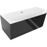 Mexen Mia freistehende Eckwanne links 160 x 80 cm, weiß/schwarz, Überlauf in Roségold - 52691608075L-60
