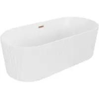 Mexen Paola freistehende gerippte Wanne 150 x 75 cm, weiß matt, Überlauf gebürstetes Kupfer - 52721507501-65