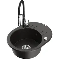 Mexen Kevin 1 Becken-Granitspüle mit Abtropffläche und Mischbatterie Aster, Schwarz/Gold metallisch - 6517-75-73450-07