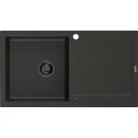 Mexen Leo Granitspüle mit einem Becken und einer Abtropffläche 900 x 500 mm, Schwarz/Gold metallisch, Siphon Schwarz - 650190101