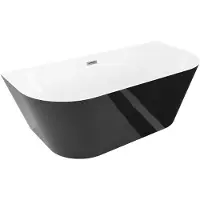Mexen Oval Slim freistehende Vorwand-Badewanne 170 x 80 cm, weiß/schwarz, Überlauf gun gray gebürstet - 52661708075-66