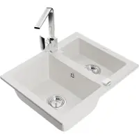 Mexen Carlos 1,5-Becken-Granitspüle mit Mischbatterie Rita, Weiß - 6518-20-670300-00