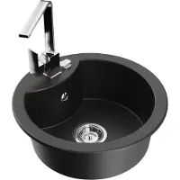 Mexen Diego 1-Becken-Granit-Spüle mit Mischbatterie Rita, Schwarz/Gold metallisch - 6512-75-670300-00