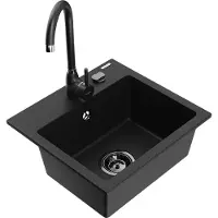 Mexen Milo 1-Becken-Granit-Spüle mit Mischbatterie Telma, Schwarz - 6505-77-670200-70-B