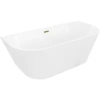Mexen Oris freistehende wandnahe geriffelte Wanne 150 x 75 cm, weiß, Überlauf gold - 52871507500-50