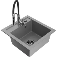 Mexen Vito 1-Becken-Granit-Spüle mit Mischbatterie Aster, Grau - 6503-71-73450-07-B