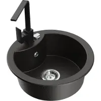 Mexen Diego 1-Becken-Granit-Spüle mit Mischbatterie Rita, Schwarz/Gold metallisch - 6512-75-670300-70