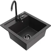 Mexen Vito 1-Becken-Granit-Spüle mit Mischbatterie Telma, Schwarz gesprenkelt - 6503-76-670200-70-B