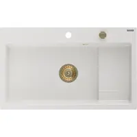 Mexen Omar Granitspüle 1-Becken 800 x 480 mm, weiß, Siphon gold - 6520801005-20-G