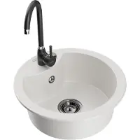 Mexen Diego 1-Becken-Granit-Spüle mit Mischbatterie Telma, Weiß - 6512-20-670200-70