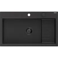 Mexen Omar Granitspüle 1-Becken 800 x 480 mm, schwarz/silber metallic, schwarzer Siphon - 6520801005-73-B